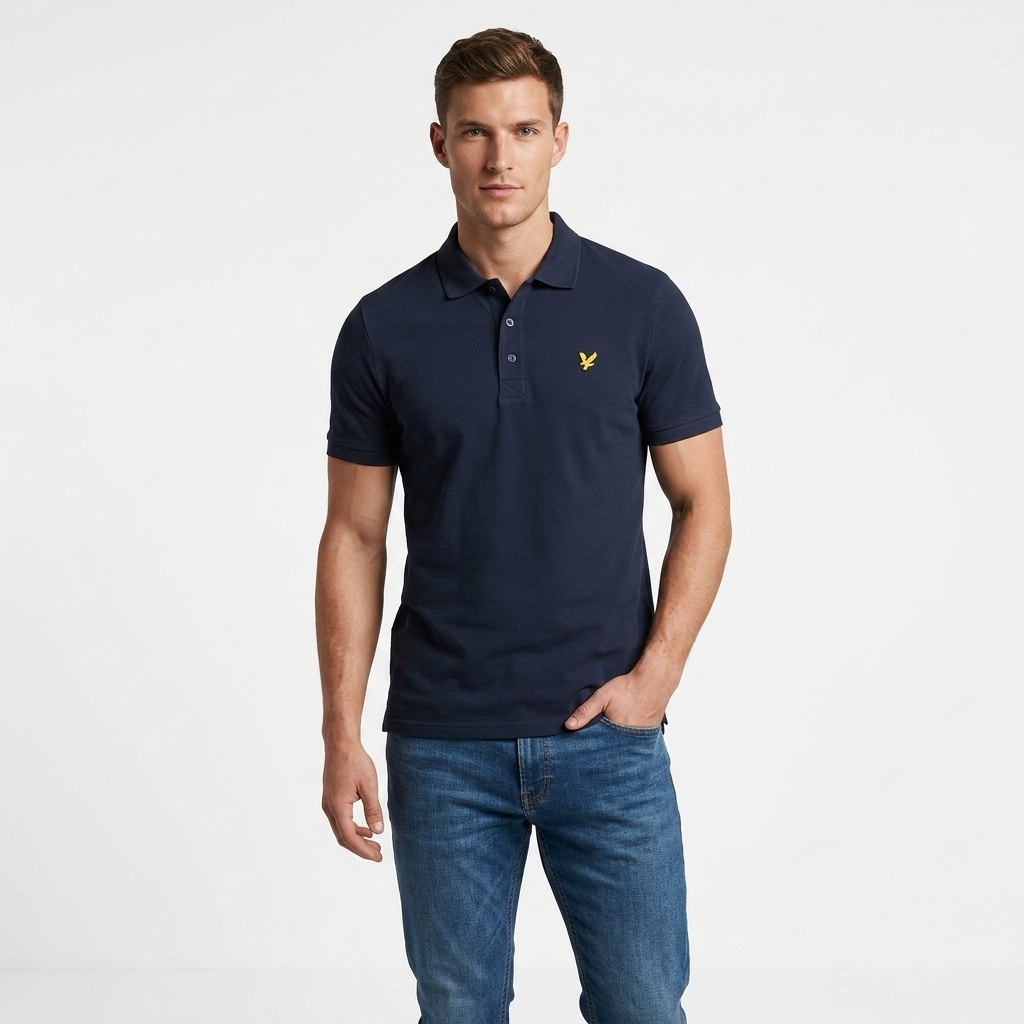 2422963 Lyle & Scott Polo Blu Cotone Elastan Colletto Polo Uomo