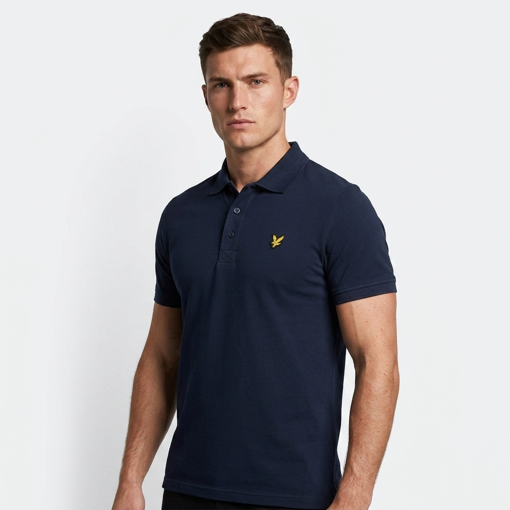 2422963 Lyle & Scott Polo Blu Cotone Elastan Colletto Polo Uomo