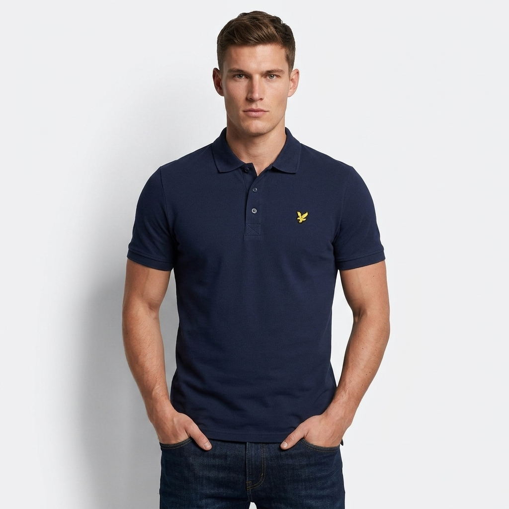2422963 Lyle & Scott Polo Blu Cotone Elastan Colletto Polo Uomo