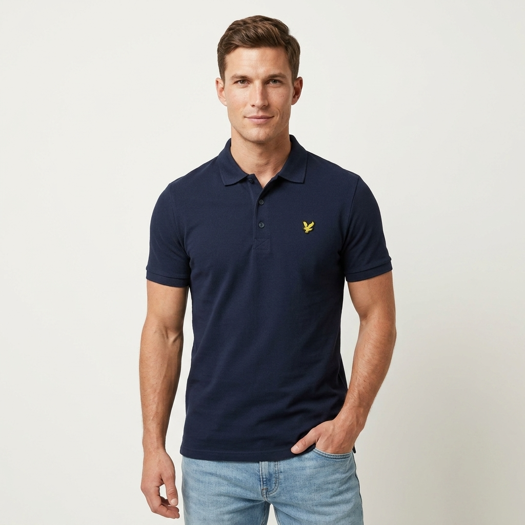 2422963 Lyle & Scott Polo Blu Cotone Elastan Colletto Polo Uomo