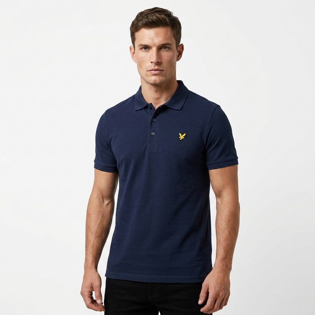 2422963 Lyle & Scott Polo Blu Cotone Elastan Colletto Polo Uomo