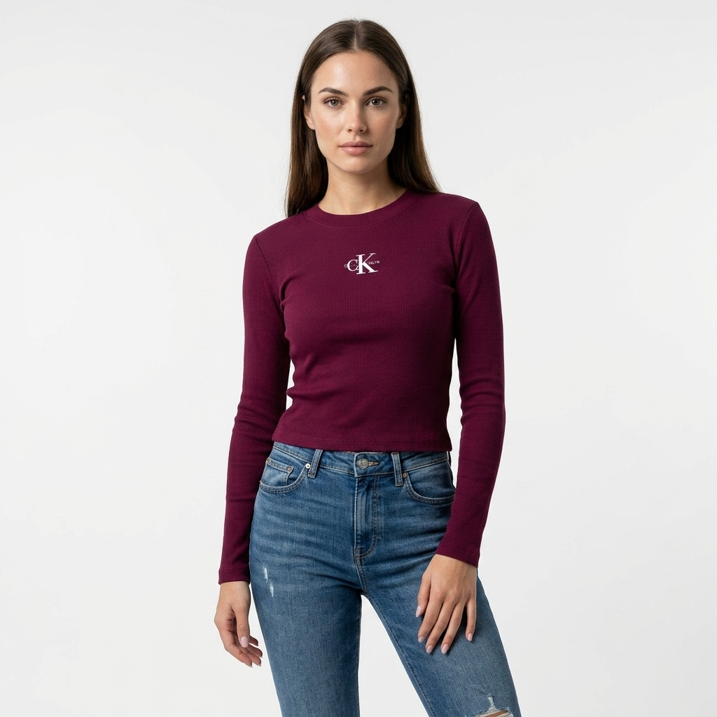 2447815 Calvin Klein Jeans Maglia Donna Bordeaux Cotone