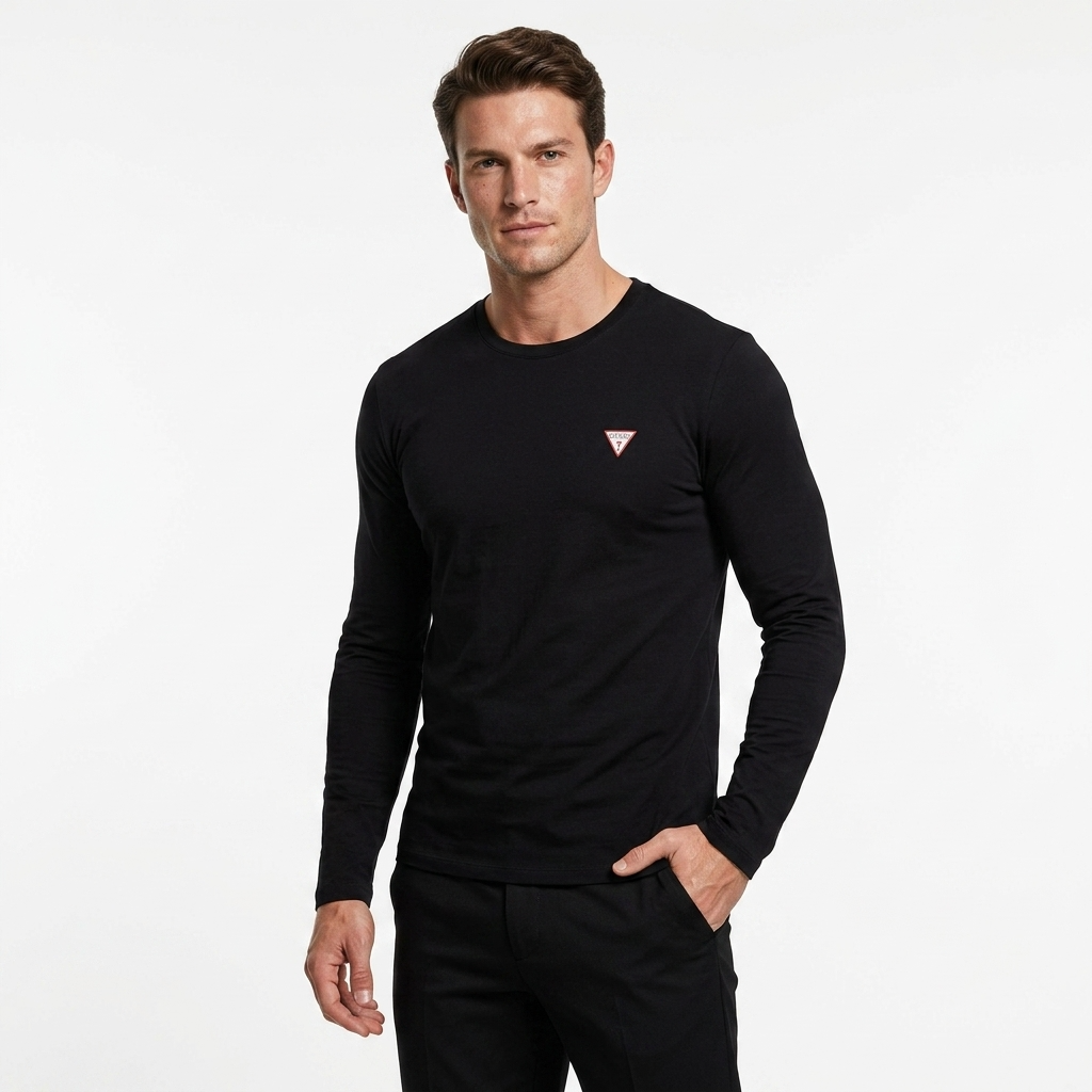 2448579 Guess T-shirt Nera Maniche Lunghe Elastan Uomo