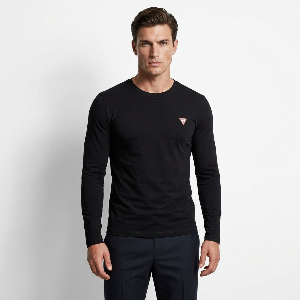 2448579 Guess T-shirt Nera Maniche Lunghe Elastan Uomo