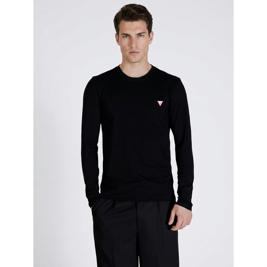 2448579 Guess T-shirt Nera Maniche Lunghe Elastan Uomo