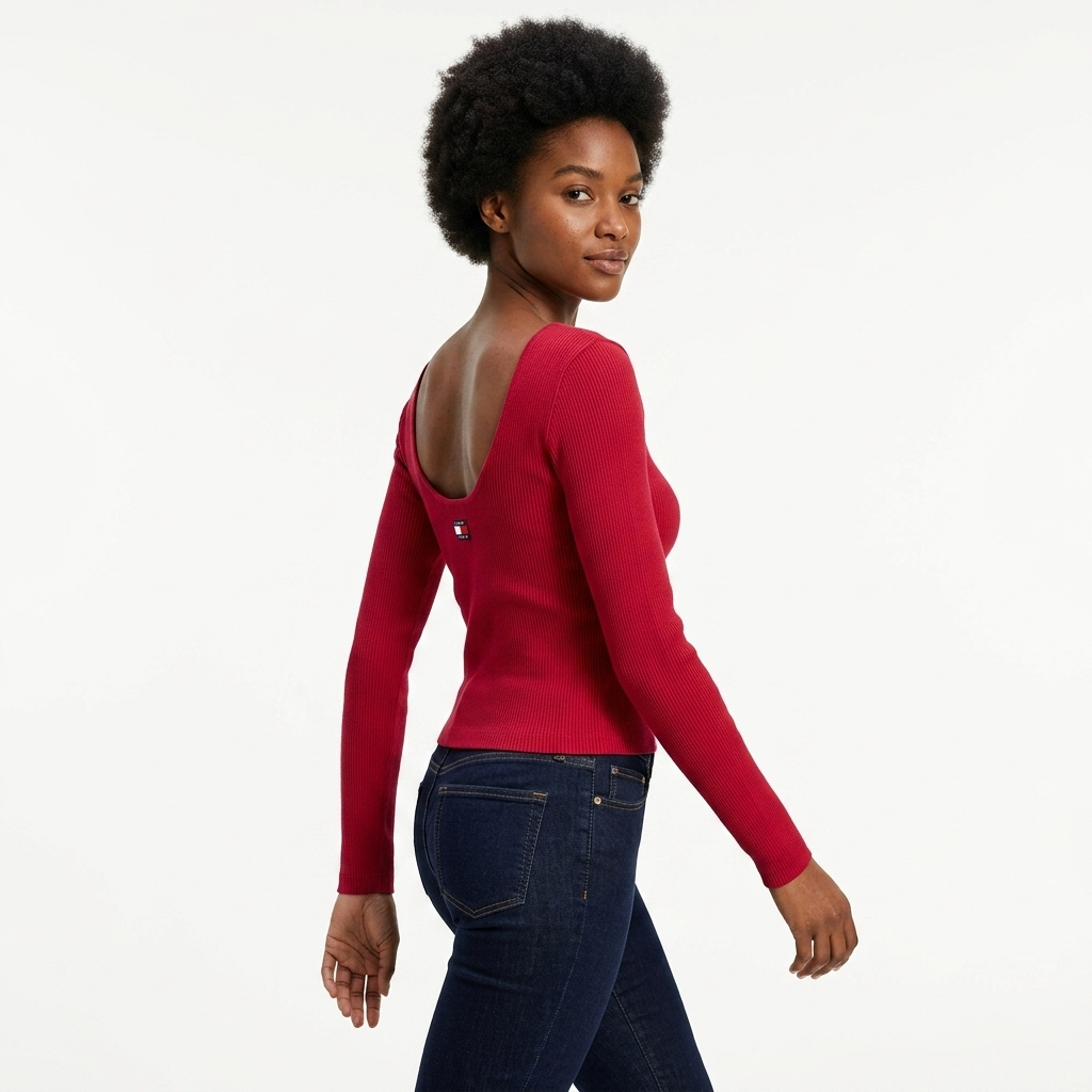 2452897 Tommy Hilfiger Jeans Maglia Donna Bordeaux Cotone Organico