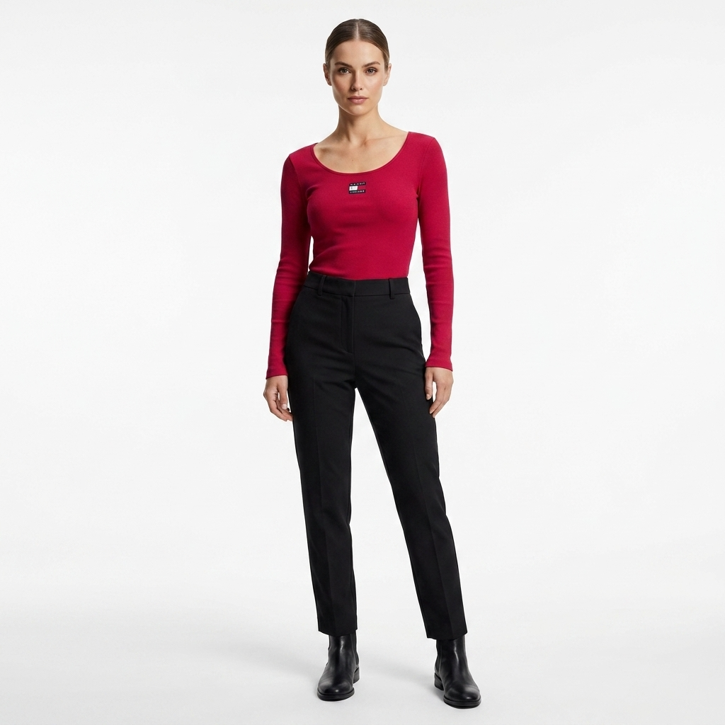 2452897 Tommy Hilfiger Jeans Maglia Donna Bordeaux Cotone Organico