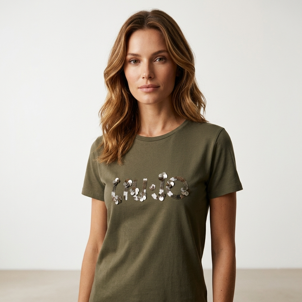 2456460 Liu Jo T-Shirt Donna Verde Cotone Stampa Strass