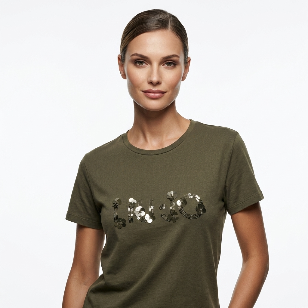 2456460 Liu Jo T-Shirt Donna Verde Cotone Stampa Strass