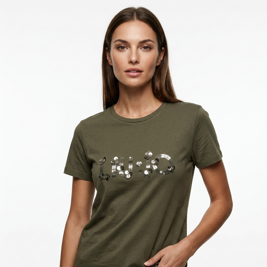 2456460 Liu Jo T-Shirt Donna Verde Cotone Stampa Strass