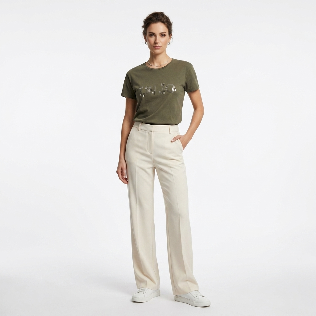 2456460 Liu Jo T-Shirt Donna Verde Cotone Stampa Strass