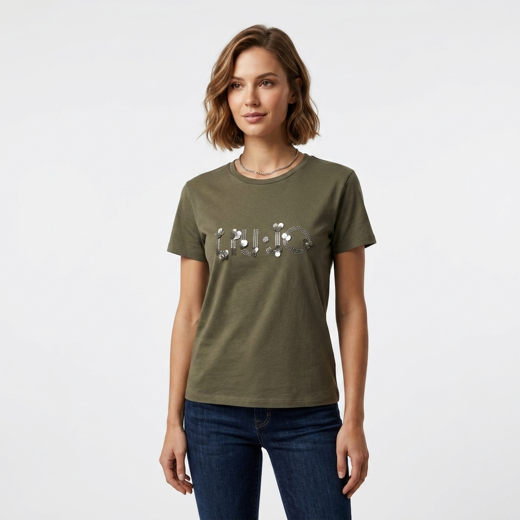 2456460 Liu Jo T-Shirt Donna Verde Cotone Stampa Strass
