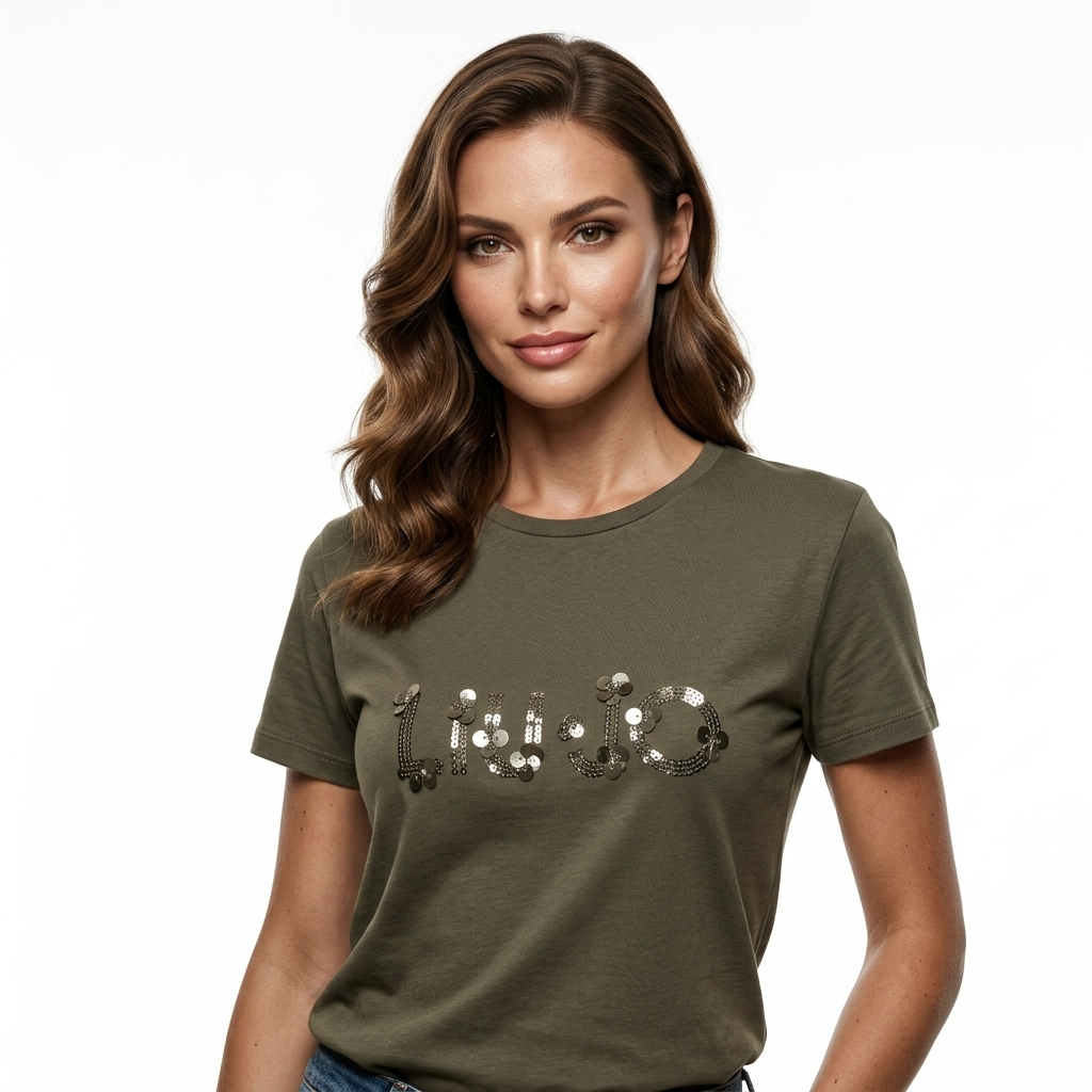 2456460 Liu Jo T-Shirt Donna Verde Cotone Stampa Strass
