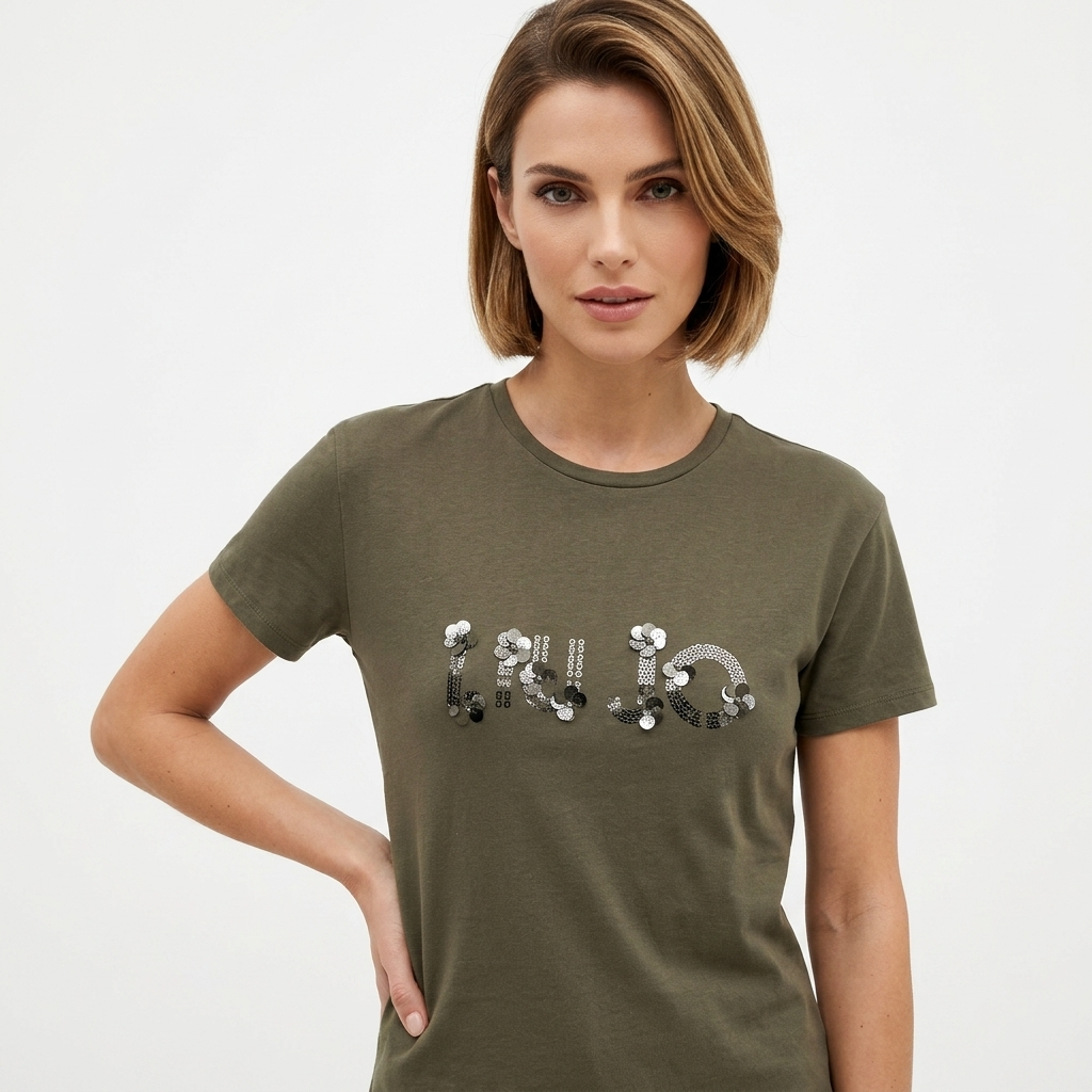 2456460 Liu Jo T-Shirt Donna Verde Cotone Stampa Strass