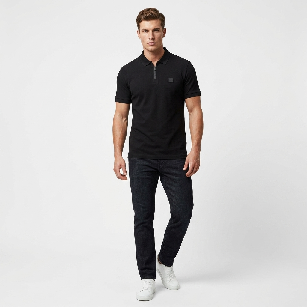 2458340 Boss Polo Nera Zip Uomo
