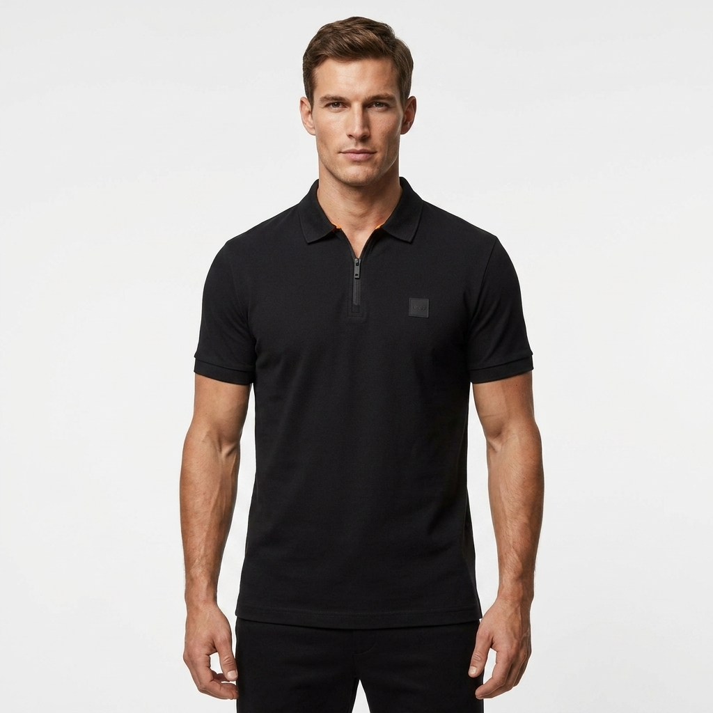 2458340 Boss Polo Nera Zip Uomo