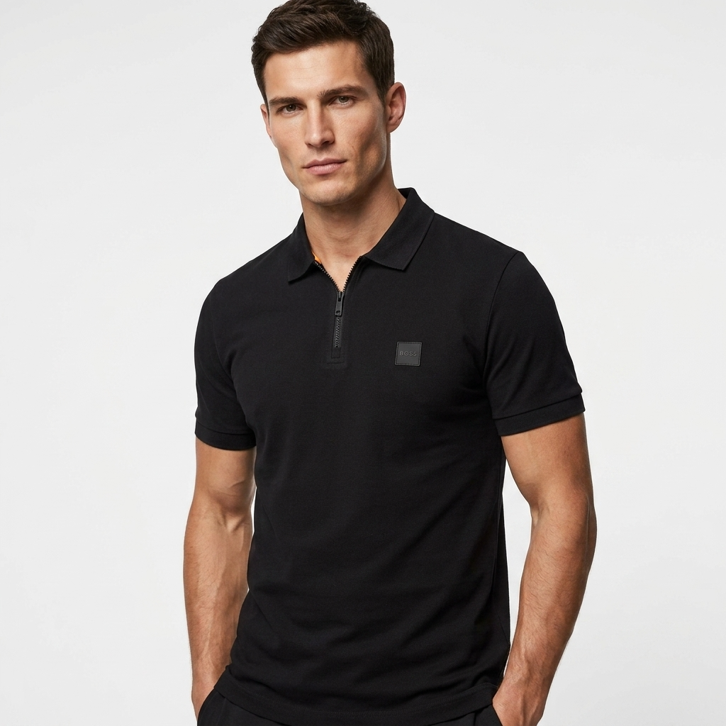 2458340 Boss Polo Nera Zip Uomo