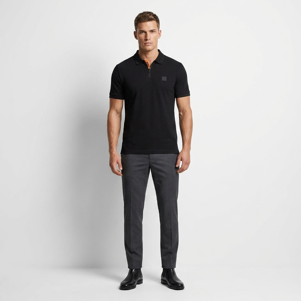 2458340 Boss Polo Nera Zip Uomo