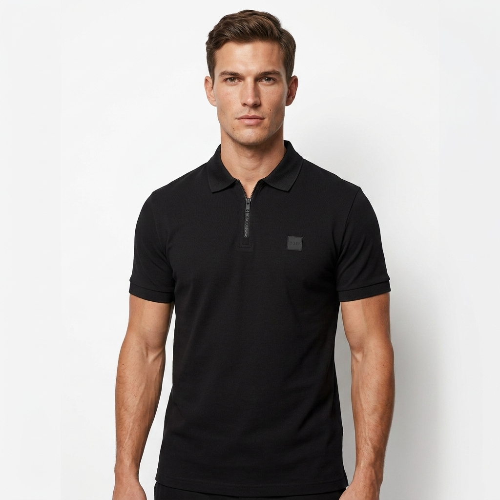 2458340 Boss Polo Nera Zip Uomo