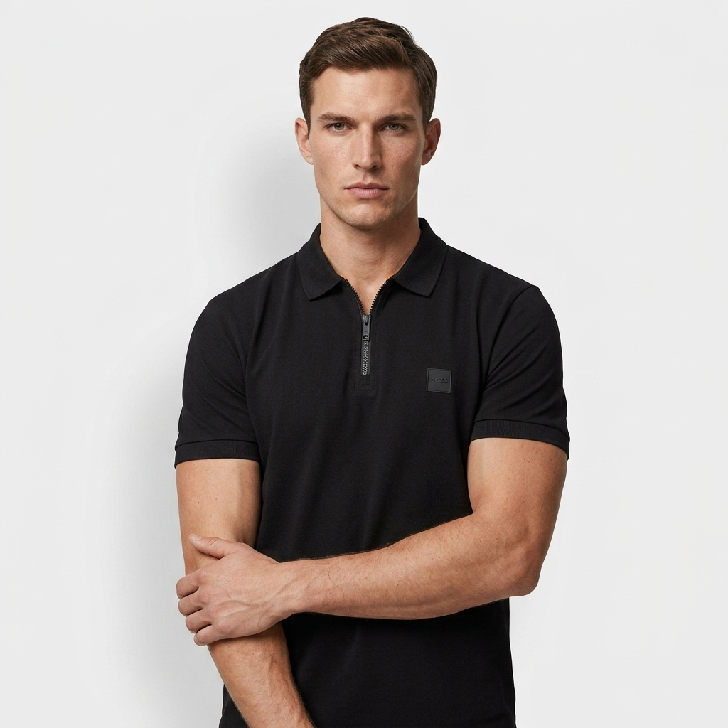 2458340 Boss Polo Nera Zip Uomo