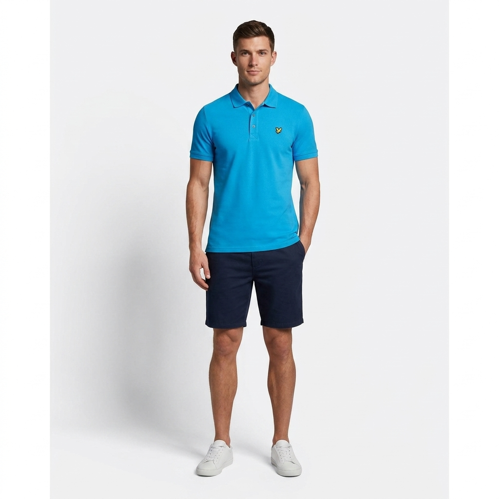 2461477 Lyle & Scott Polo Azzurra Cotone Elastan Colletto Polo Uomo