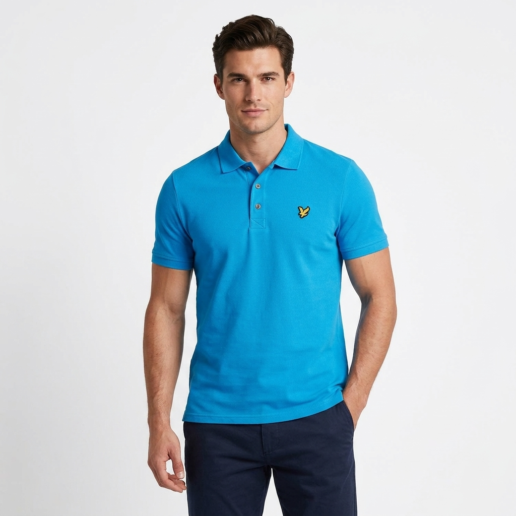 2461477 Lyle & Scott Polo Azzurra Cotone Elastan Colletto Polo Uomo
