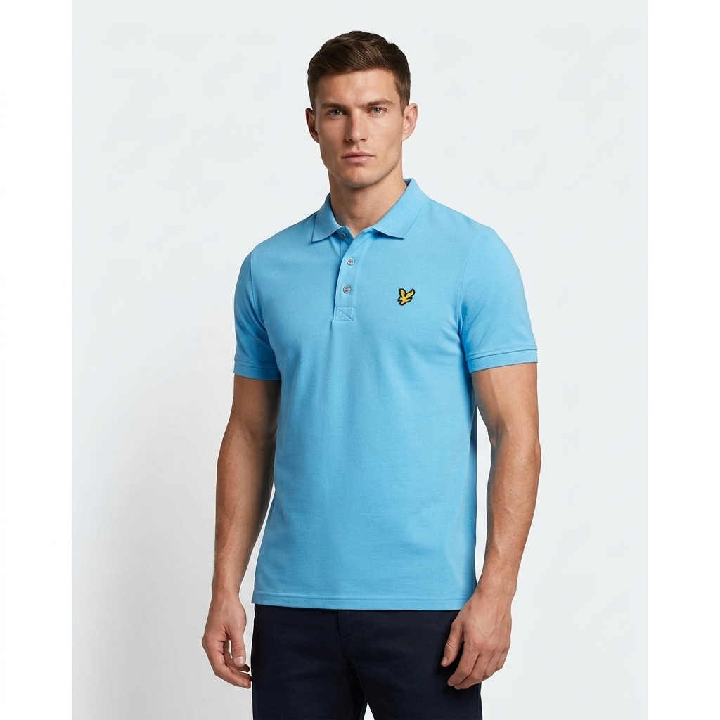 2461477 Lyle & Scott Polo Azzurra Cotone Elastan Colletto Polo Uomo
