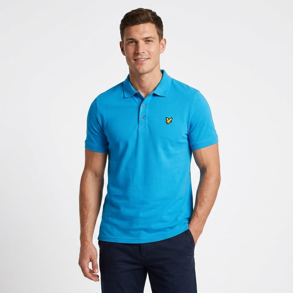 2461477 Lyle & Scott Polo Azzurra Cotone Elastan Colletto Polo Uomo