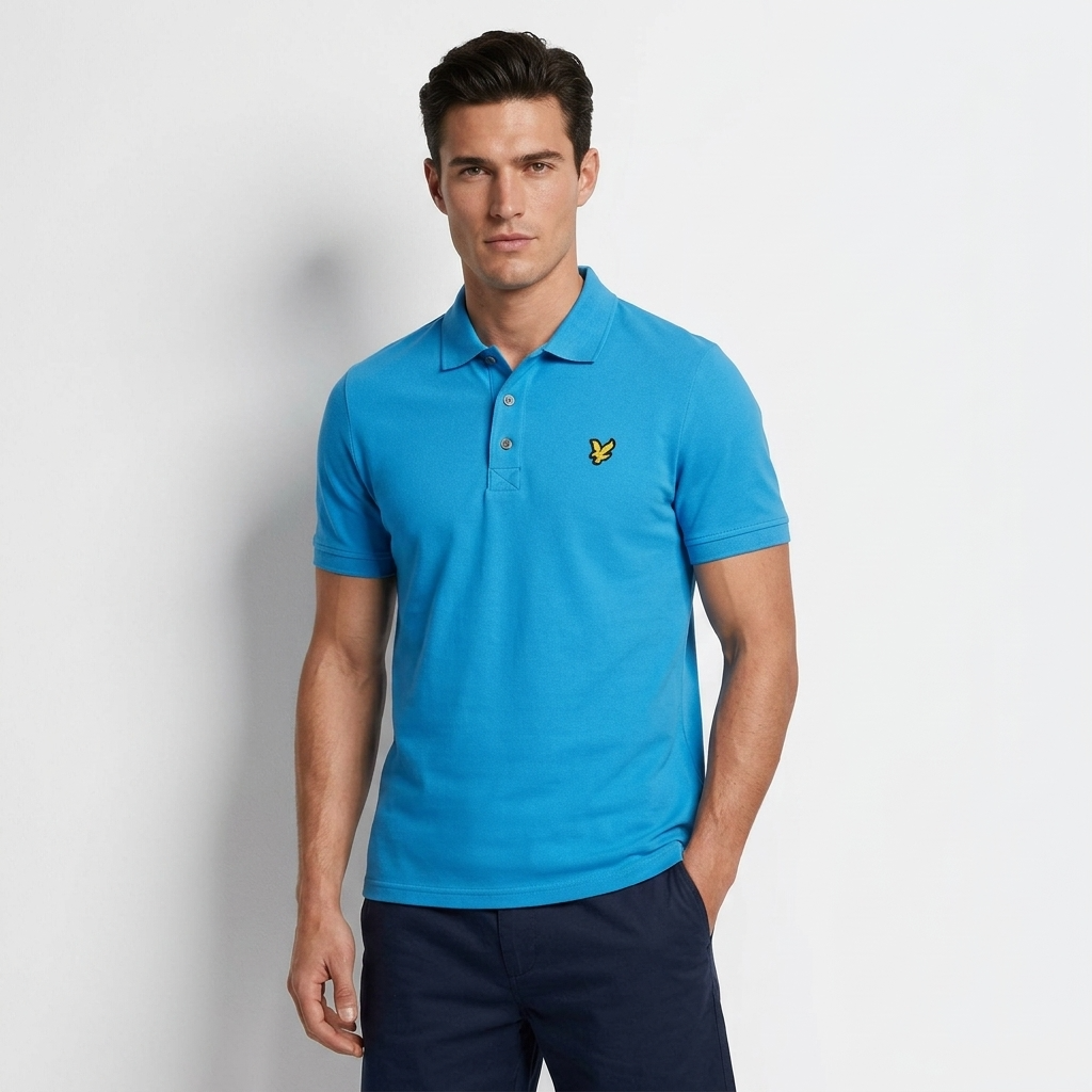 2461477 Lyle & Scott Polo Azzurra Cotone Elastan Colletto Polo Uomo