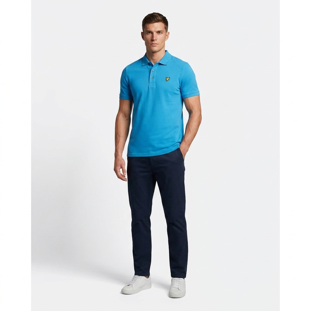 2461477 Lyle & Scott Polo Azzurra Cotone Elastan Colletto Polo Uomo