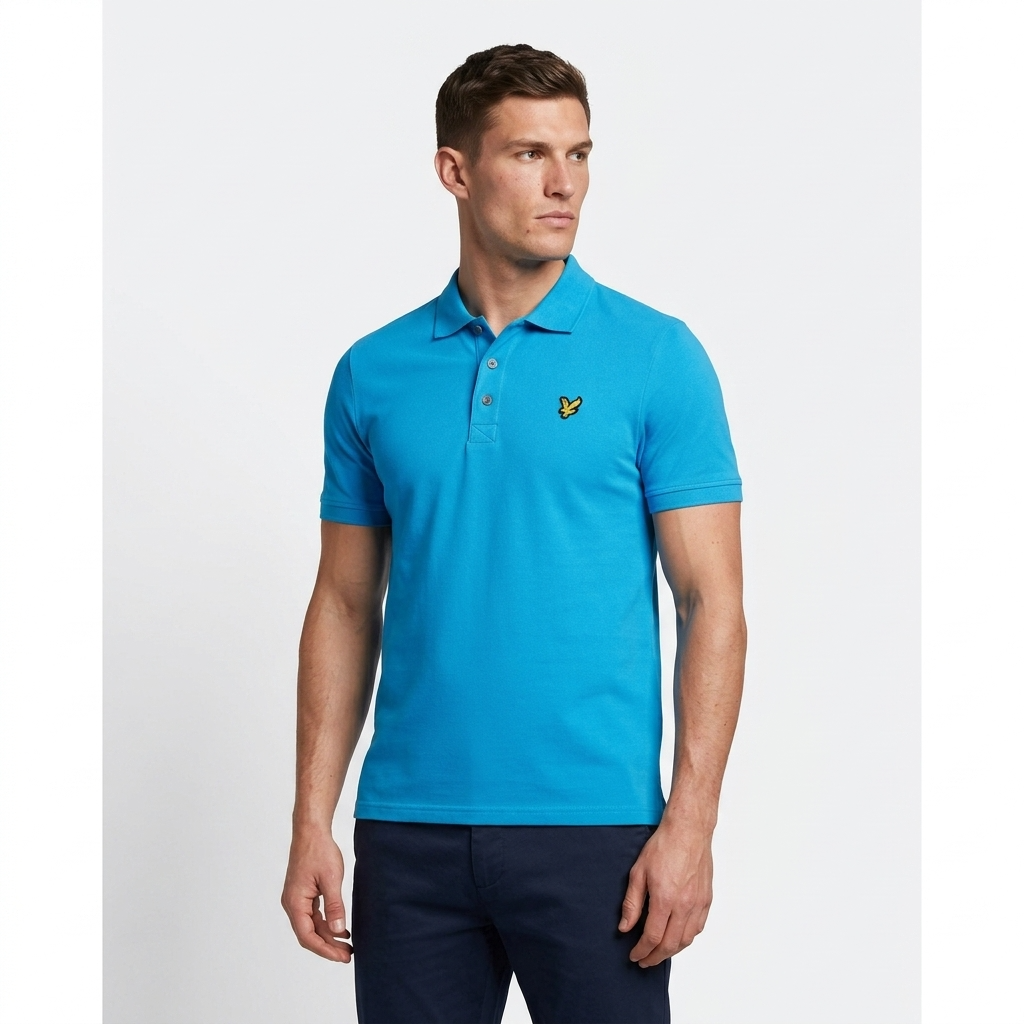 2461477 Lyle & Scott Polo Azzurra Cotone Elastan Colletto Polo Uomo
