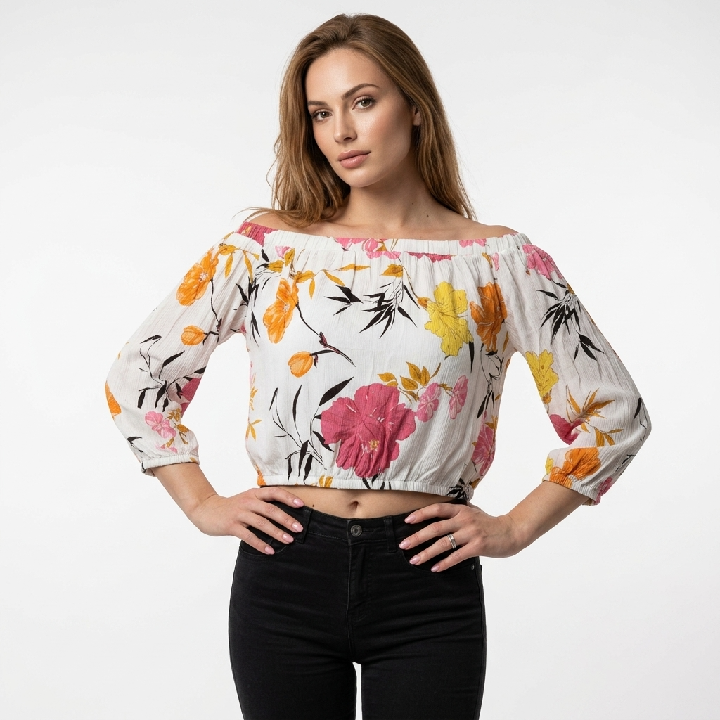 346242 Guess Top Donna Bianco Floreale Viscosa