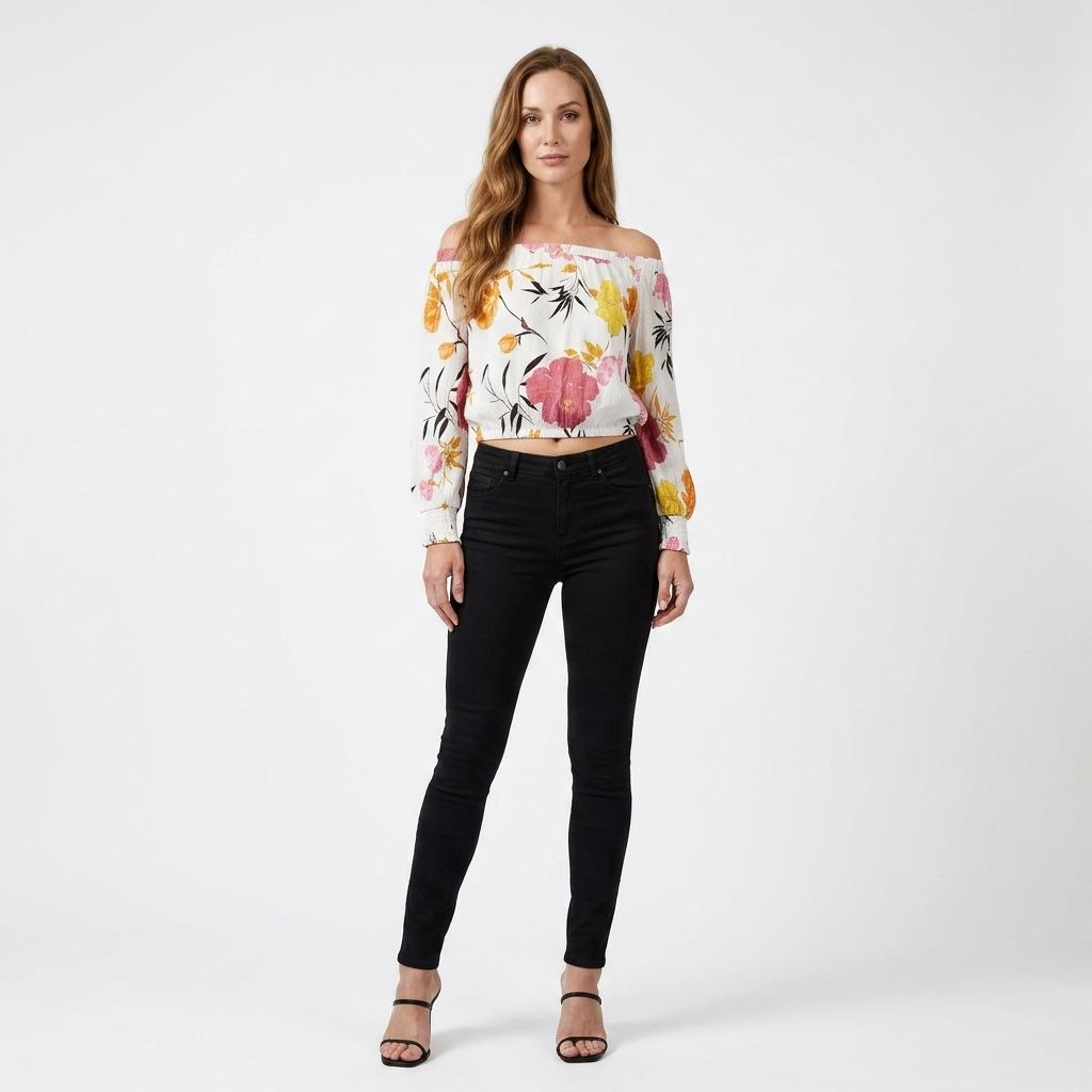 346242 Guess Top Donna Bianco Floreale Viscosa