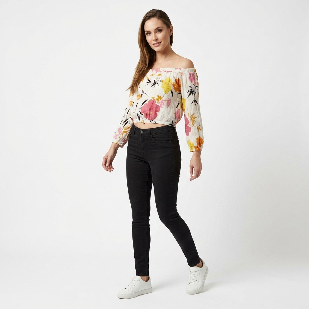 346242 Guess Top Donna Bianco Floreale Viscosa