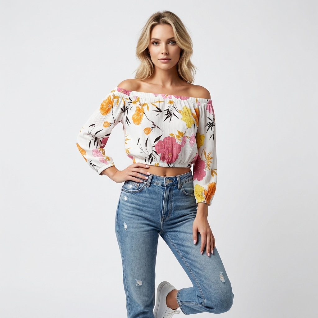 346242 Guess Top Donna Bianco Floreale Viscosa