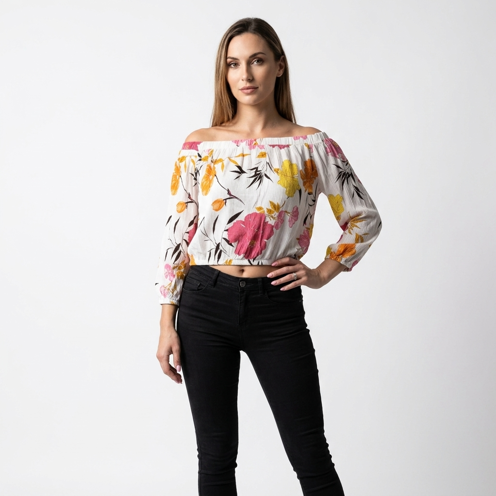 346242 Guess Top Donna Bianco Floreale Viscosa