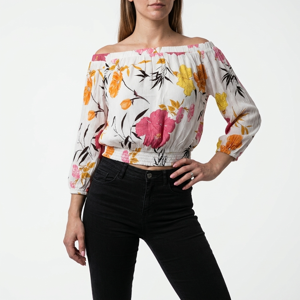 346242 Guess Top Donna Bianco Floreale Viscosa