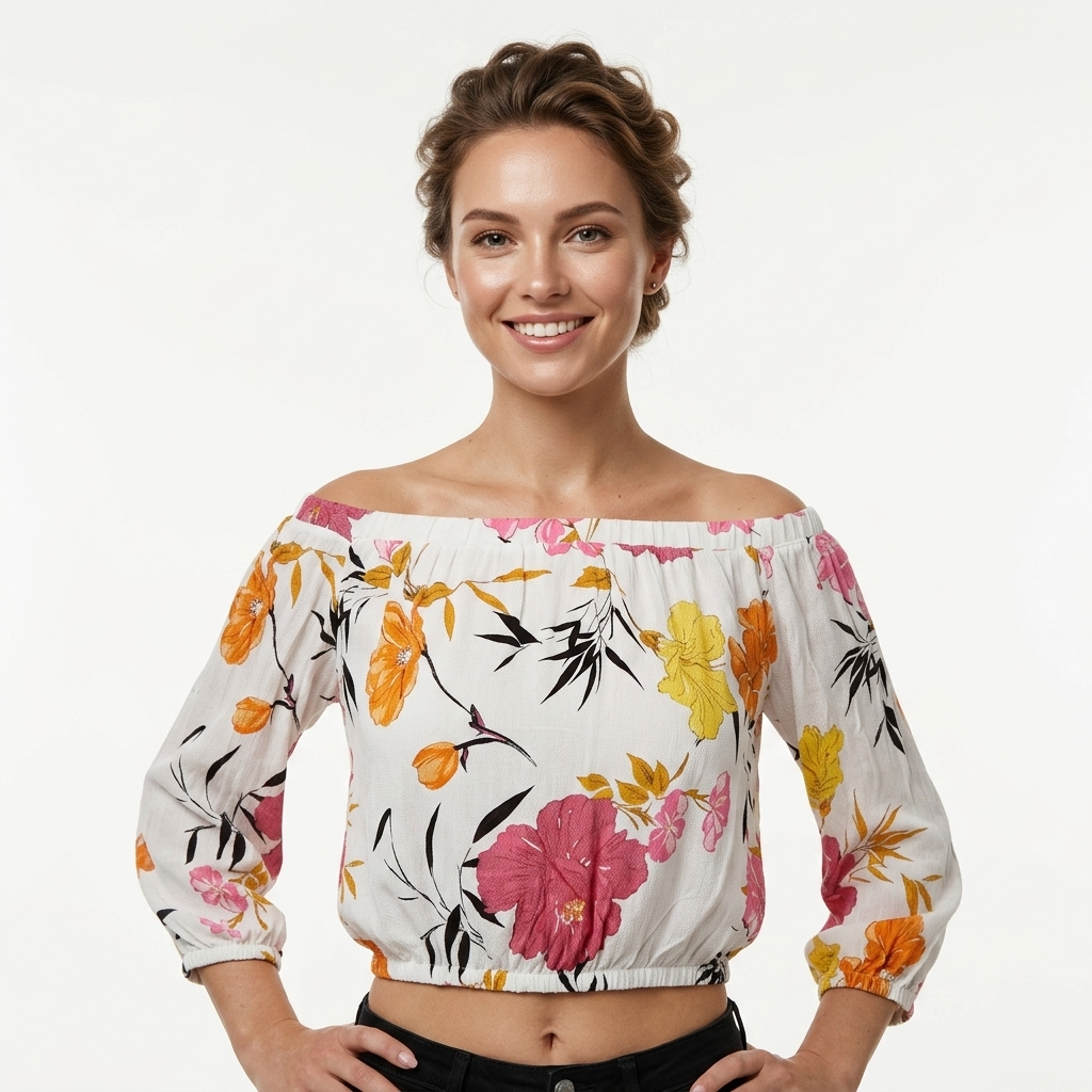 346242 Guess Top Donna Bianco Floreale Viscosa