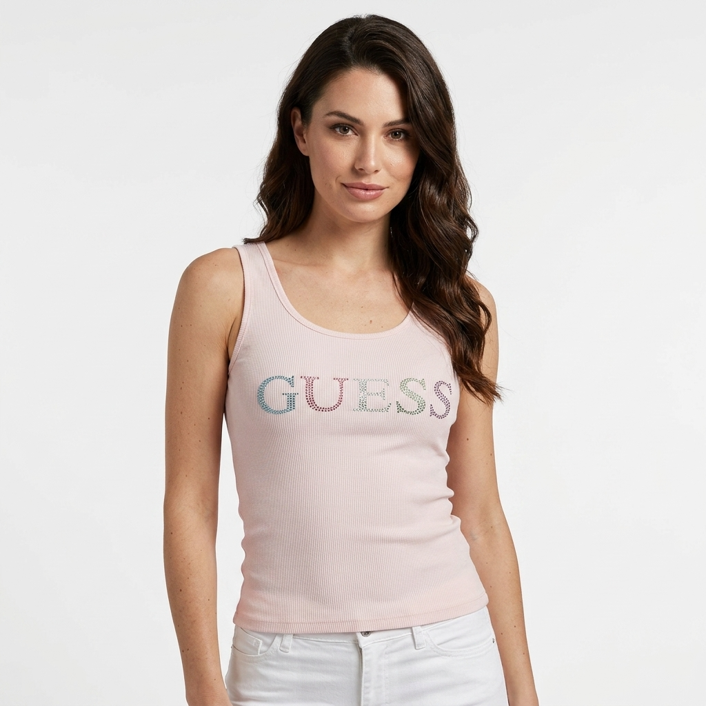 348927 Guess Canotta Rosa con Strass Donna