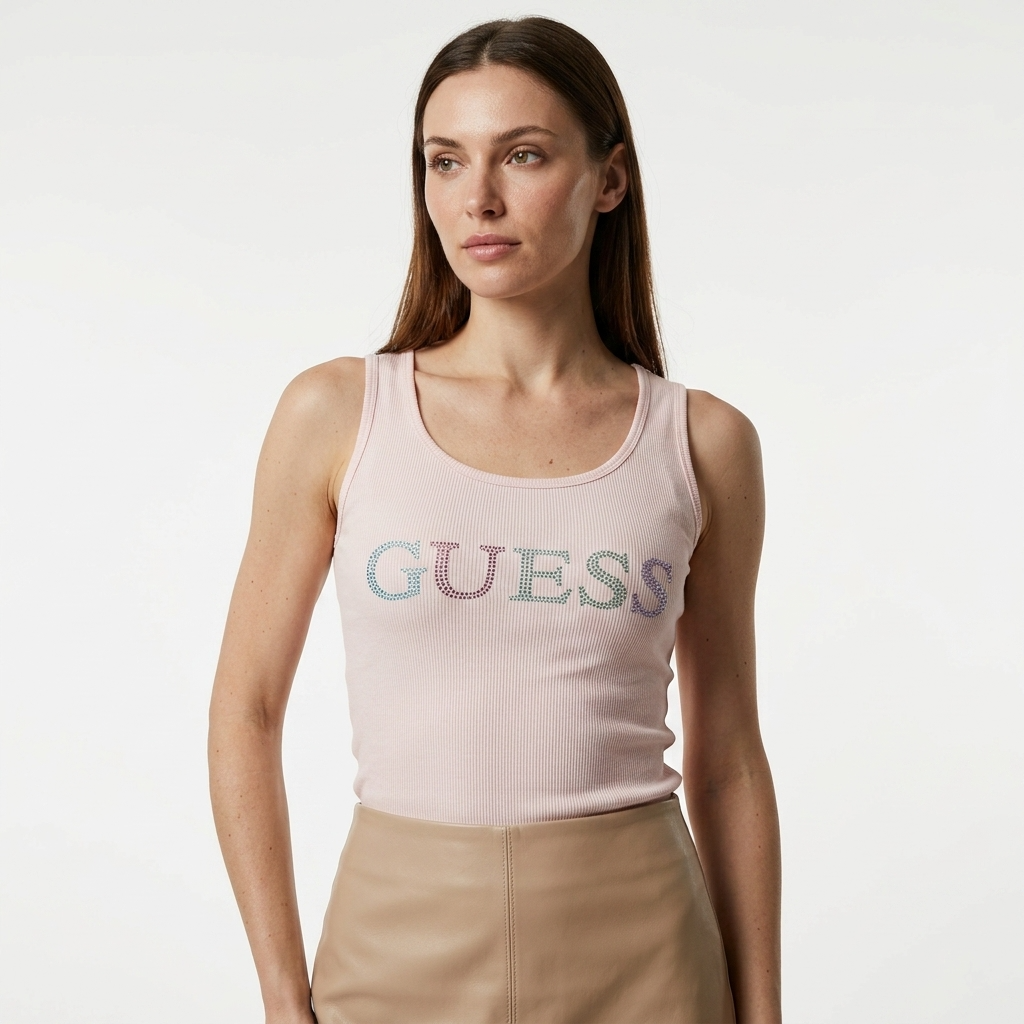 348927 Guess Canotta Rosa con Strass Donna