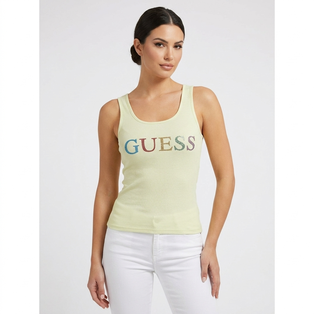 348928 Guess Canotta Verde con Strass Donna