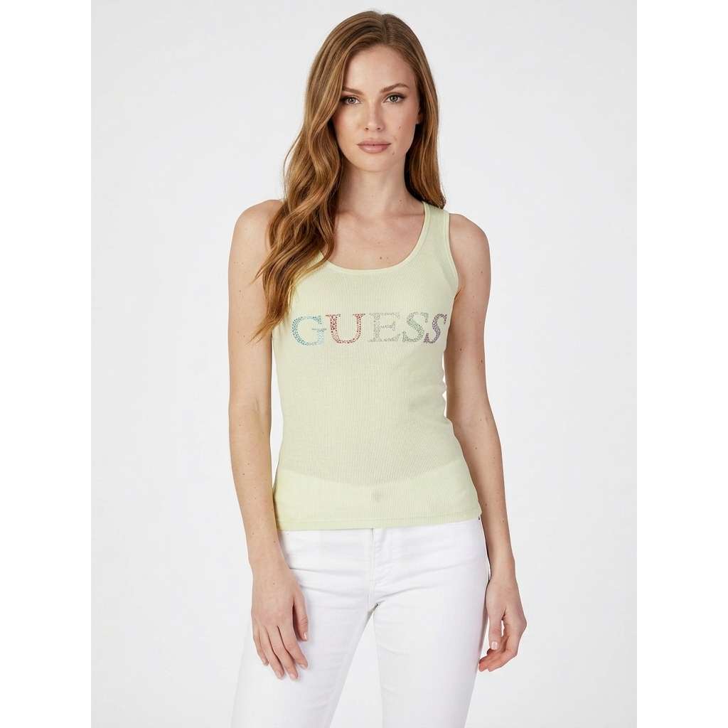 348928 Guess Canotta Verde con Strass Donna