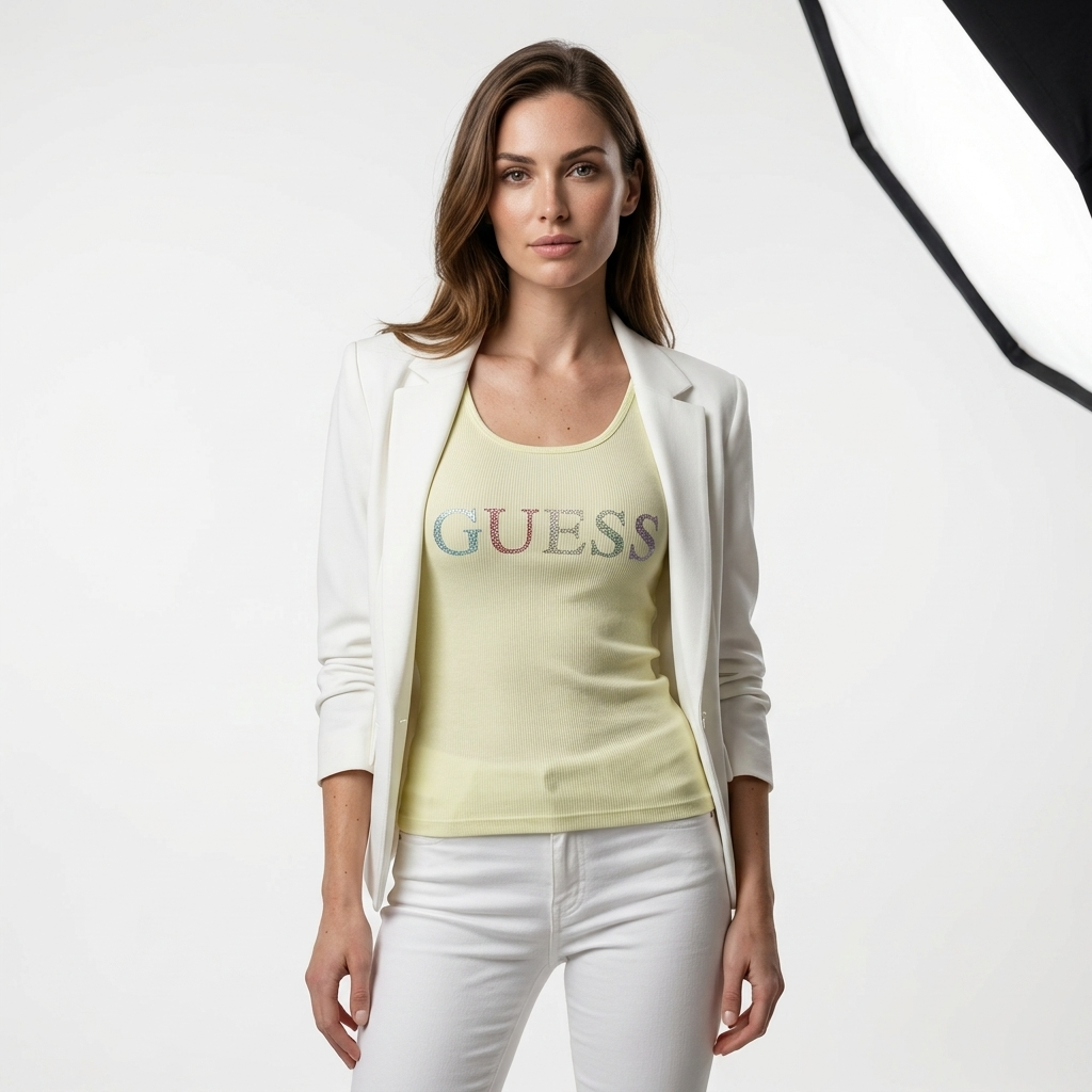 348928 Guess Canotta Verde con Strass Donna