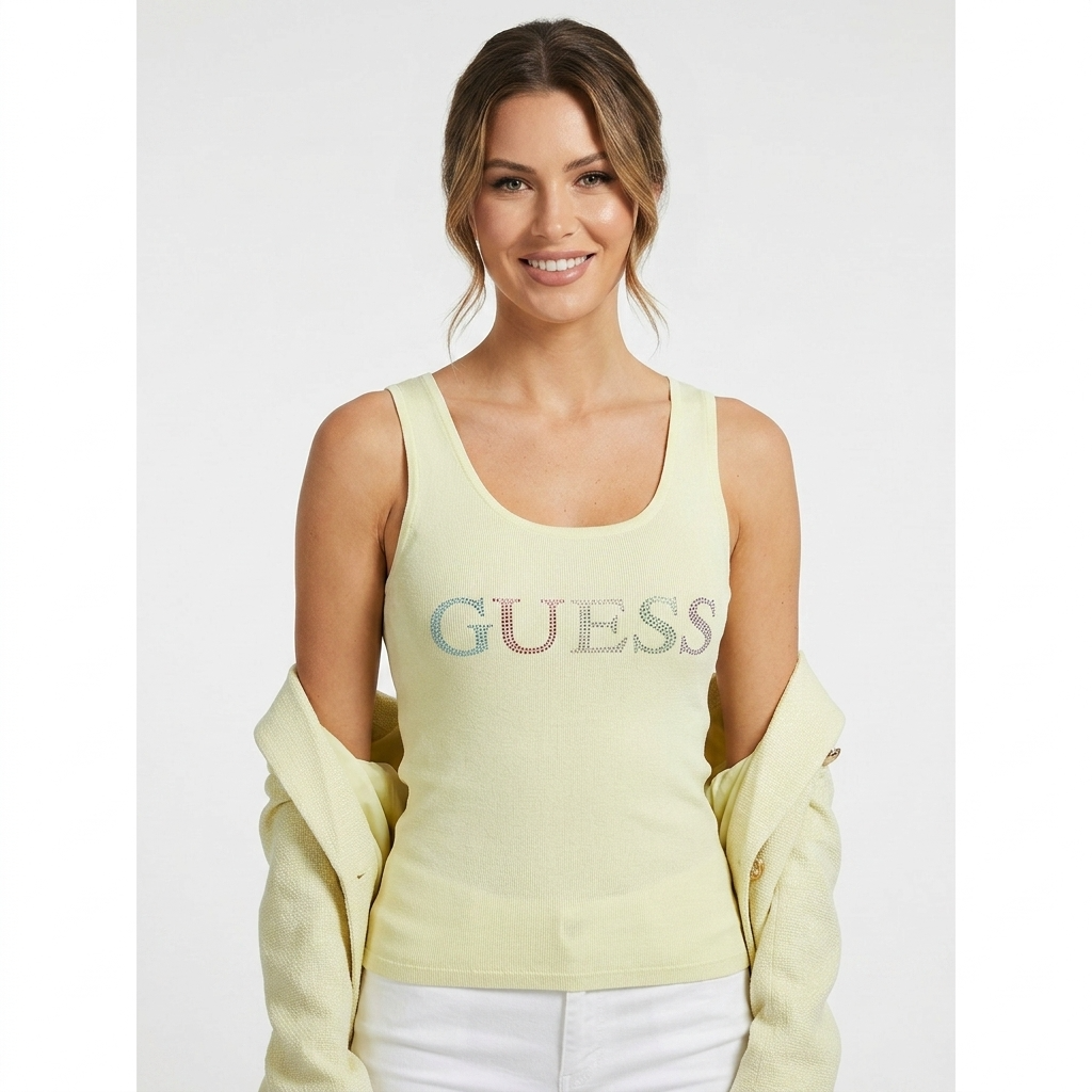348928 Guess Canotta Verde con Strass Donna