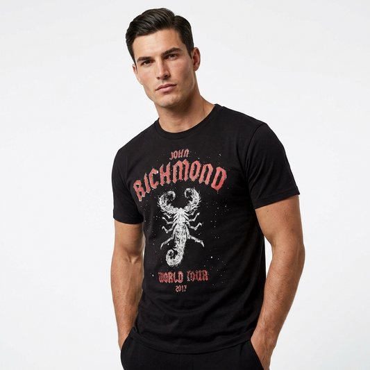 356571 John Richmond T-Shirt Nero Cotone Stampa Uomo