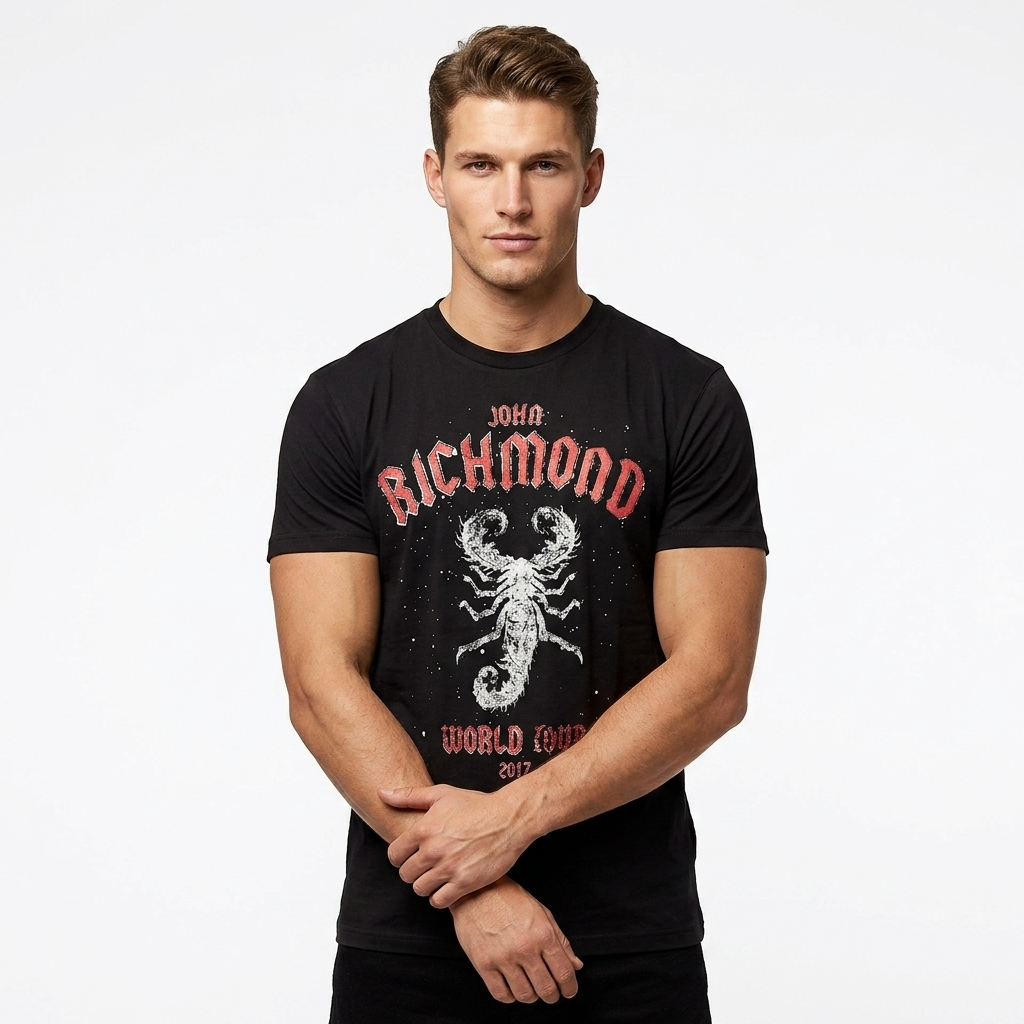 356571 John Richmond T-Shirt Nero Cotone Stampa Uomo
