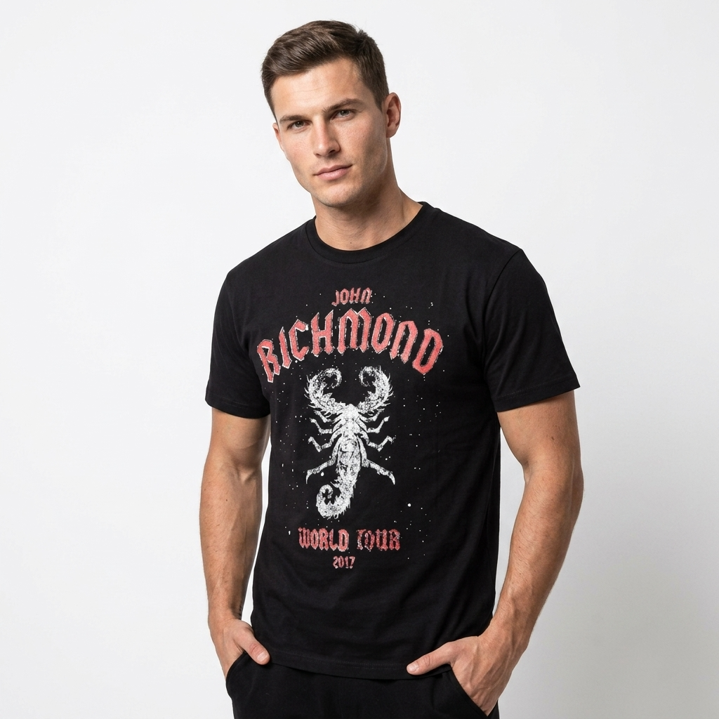 356571 John Richmond T-Shirt Nero Cotone Stampa Uomo