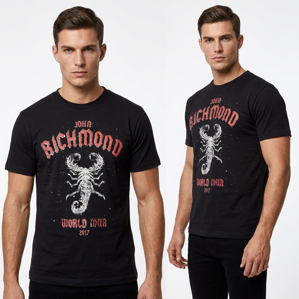 356571 John Richmond T-Shirt Nero Cotone Stampa Uomo