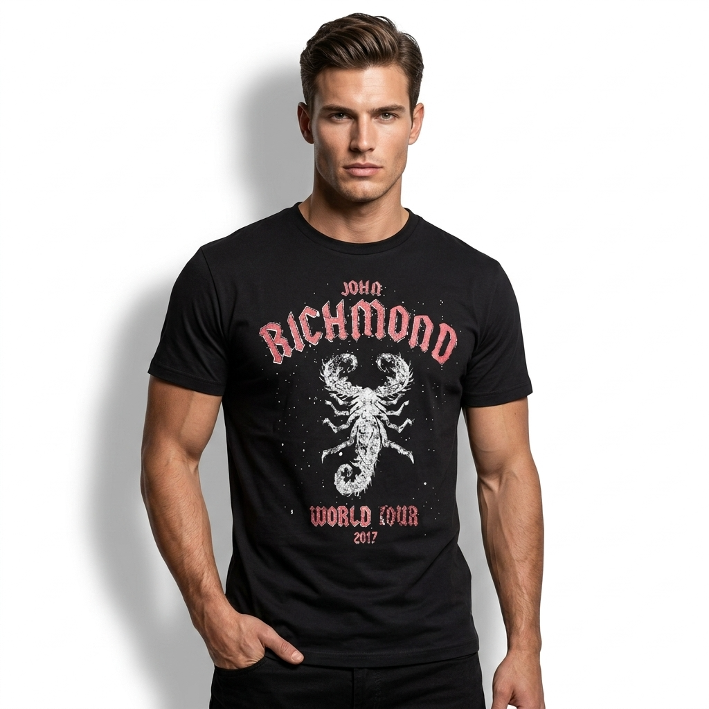 356571 John Richmond T-Shirt Nero Cotone Stampa Uomo