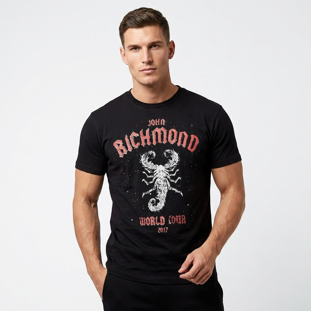 356571 John Richmond T-Shirt Nero Cotone Stampa Uomo